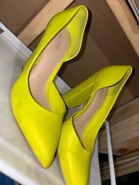 ALDO Neon Yellow Pointed-Toe Block Heel Pumps